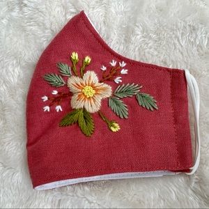 Pure linen face mask - hand embroidered- Light Brown